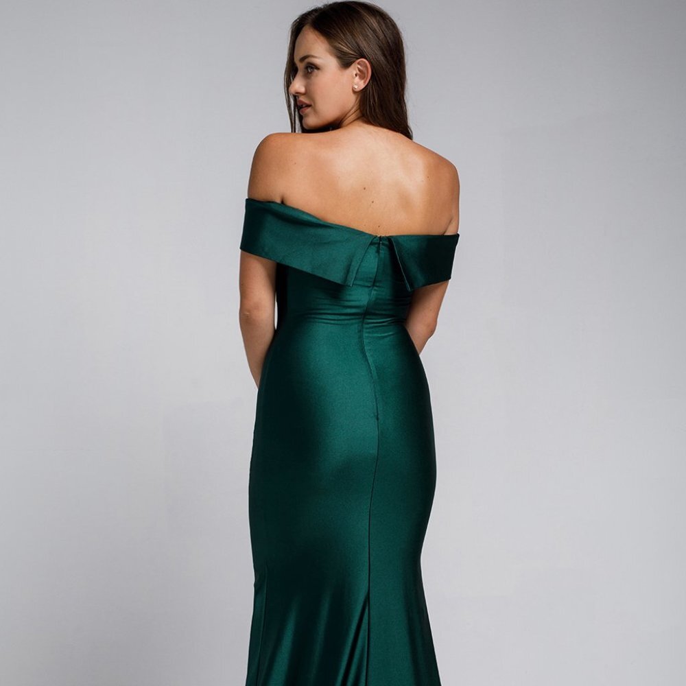 NEW LONG LYCRA OFF THE SHOULDER SLEEVELESS SHEATH DRESS WITH ZIPPER BACK AC 373 - Picture 6 of 8